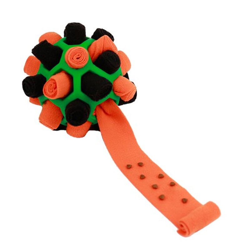 Interactive Dog Treat Ball – Foraging Toy with Hidden Fabric Pockets
