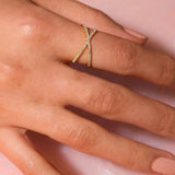 Gold Plated X-Ring with Crystals – Elegant Infinity Design