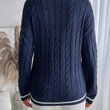 Amy Women’s Sweater – Navy V-Neck Cable Knit Pullover