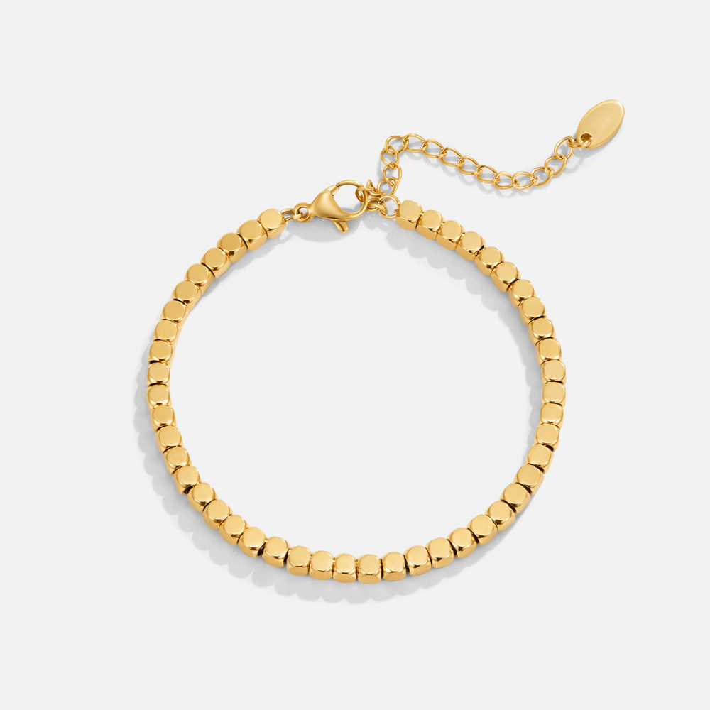Gold Plated Beaded Bracelet with Adjustable Chain and Clasp