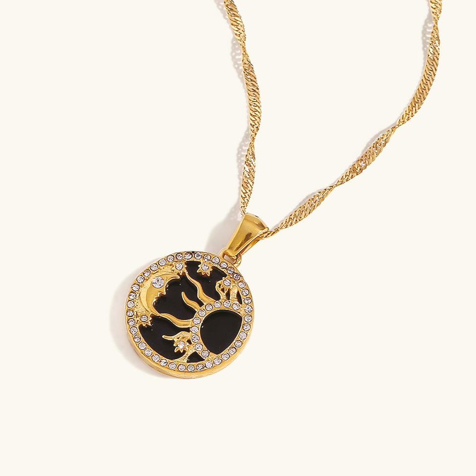 Gold Plated Tree of Life Necklace with Crystal Accents