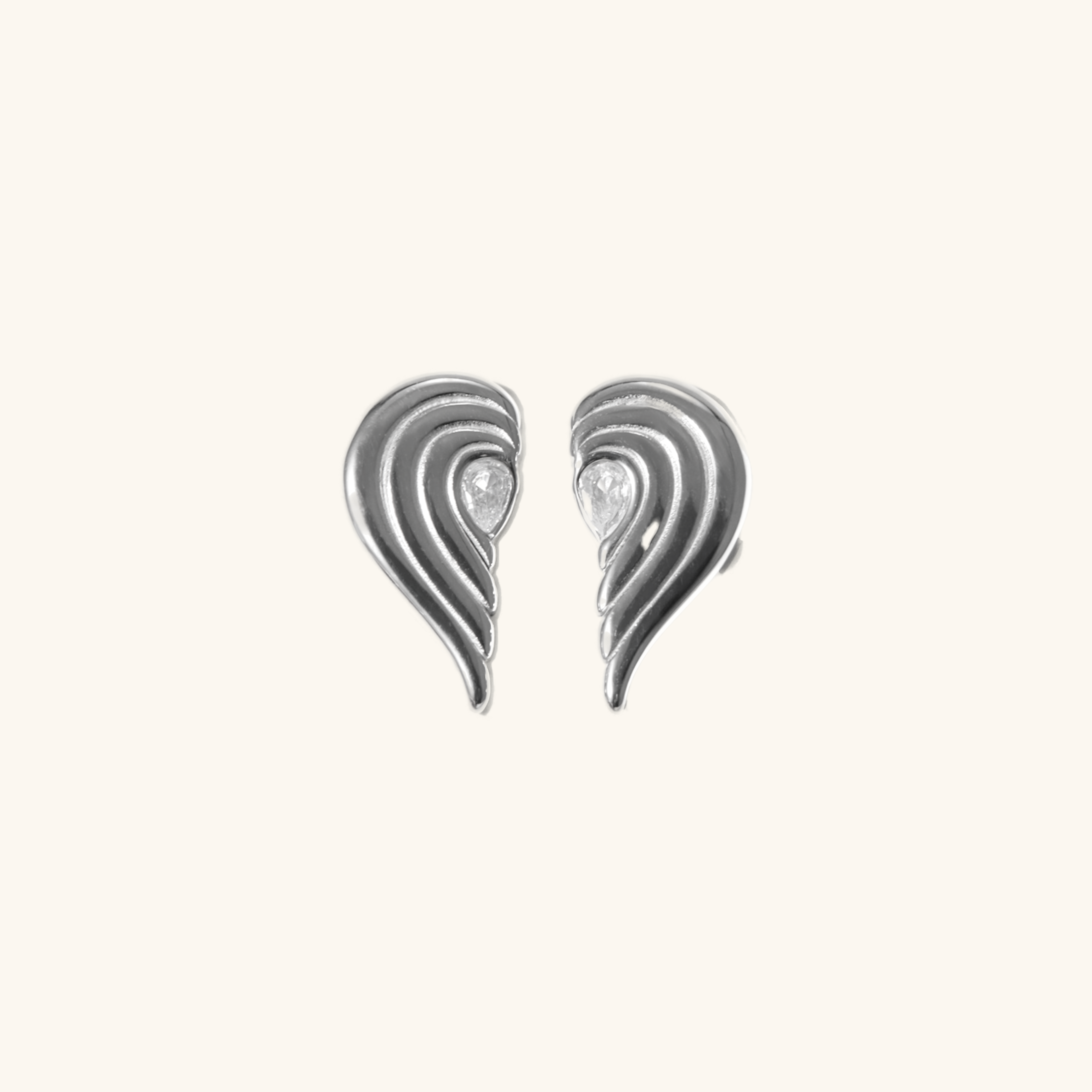 Wing Heart Earrings with Crystal Accent – Gold or Silver
