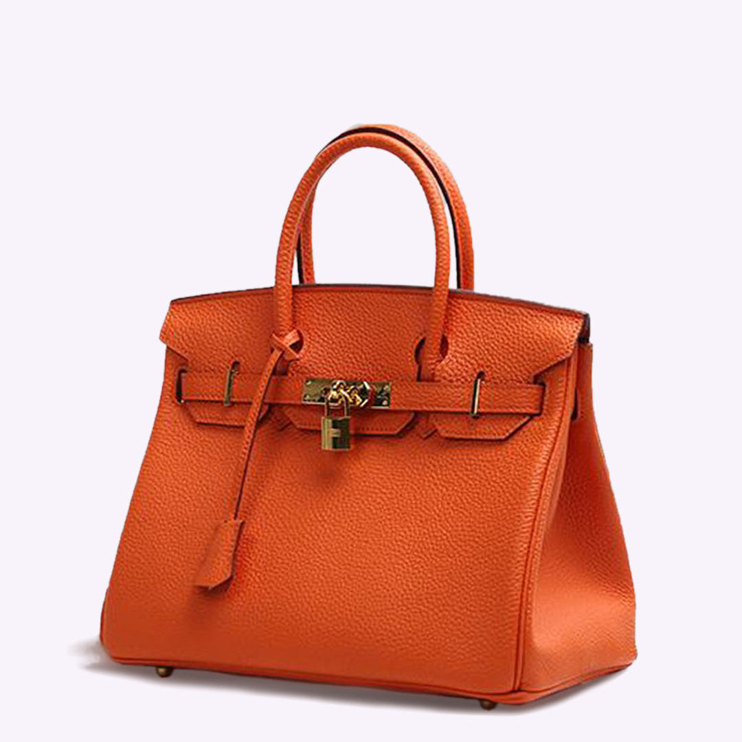 Structured Leather Handbag with Gold Hardware – Women’s Top Handle Bag