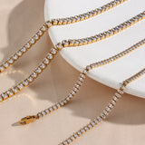 Gold Plated Tennis Necklace with Zircon Stones – Round or Oval