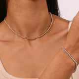 Gold Plated Tennis Necklace with Zircon Stones – Round or Oval