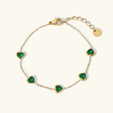 Gold Plated Bracelet with Green Heart Charms and Adjustable Chain