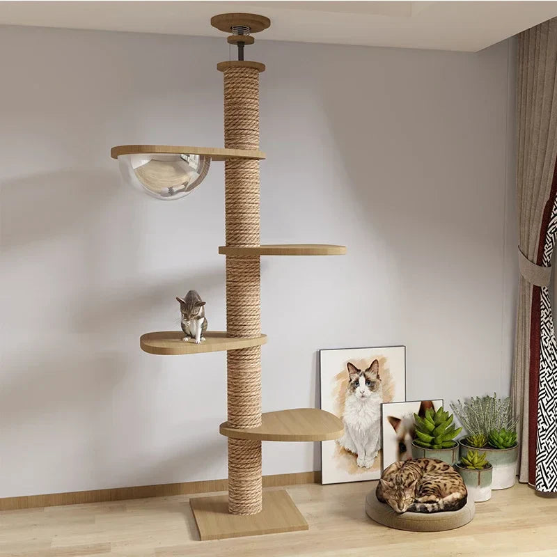 Tall Cat Tree with Scratching Post and Multi-Level Platforms