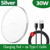 30W Fast Wireless Charging Pad with USB-C Cable – Qi Compatible