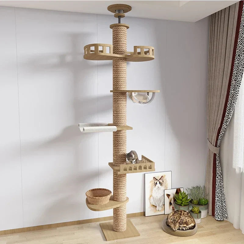 Tall Cat Tree with Scratching Post and Multi-Level Platforms