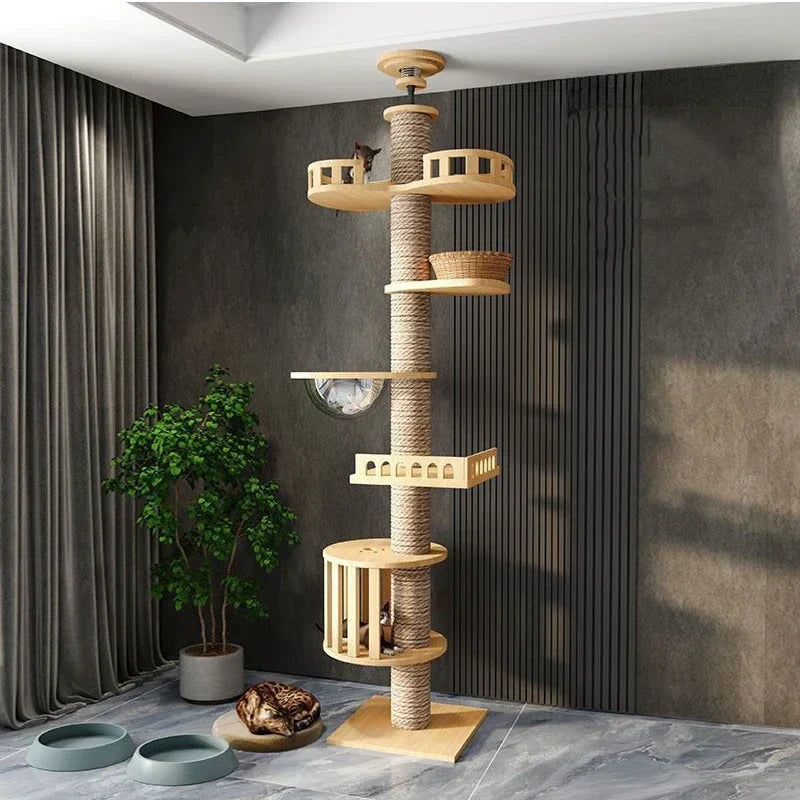 Tall Cat Tree with Scratching Post and Multi-Level Platforms