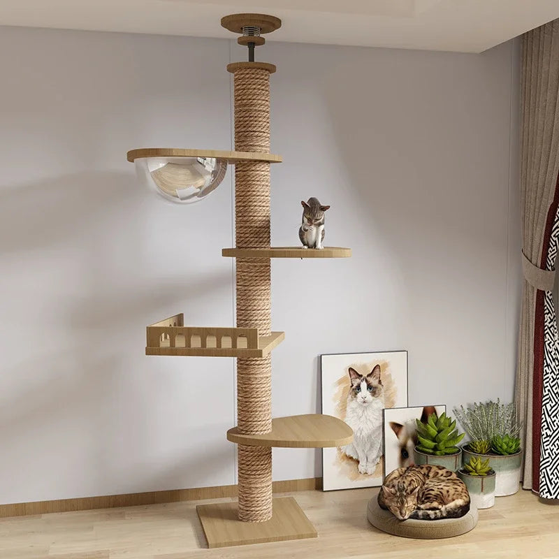 Tall Cat Tree with Scratching Post and Multi-Level Platforms