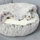 Plush Pet Bed with Hooded Design – Warm Sleeping Nest for Cats and Dogs