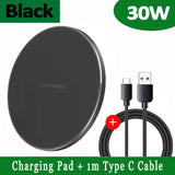 30W Fast Wireless Charging Pad with USB-C Cable – Qi Compatible