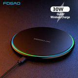 30W Fast Wireless Charging Pad with USB-C Cable – Qi Compatible