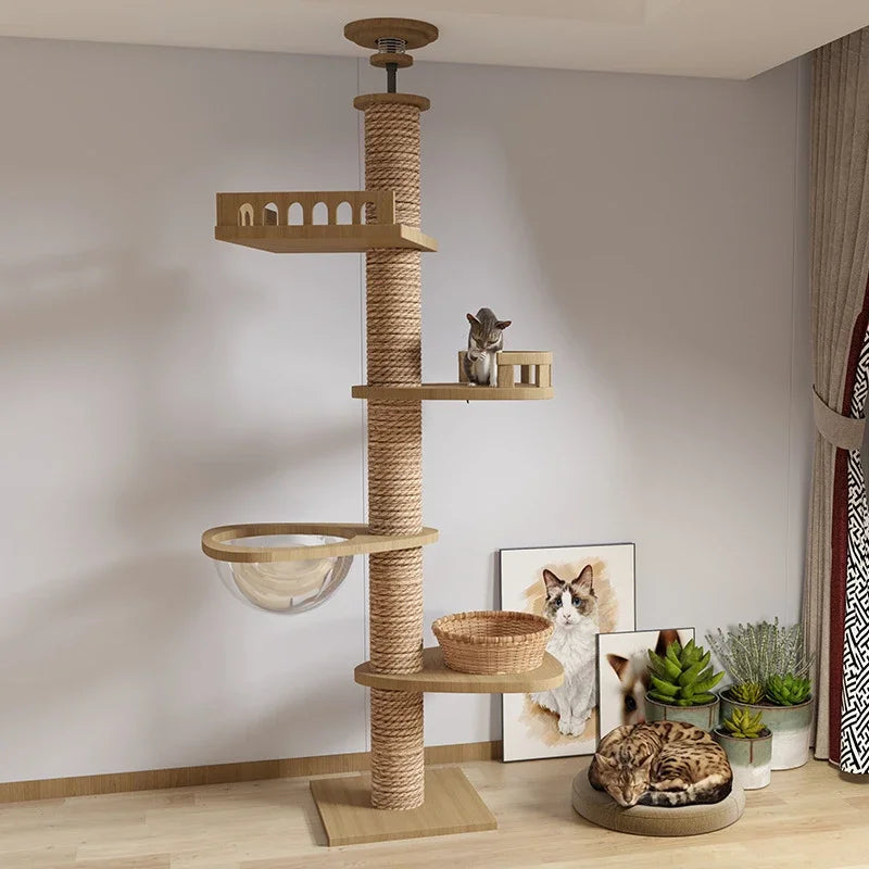Tall Cat Tree with Scratching Post and Multi-Level Platforms