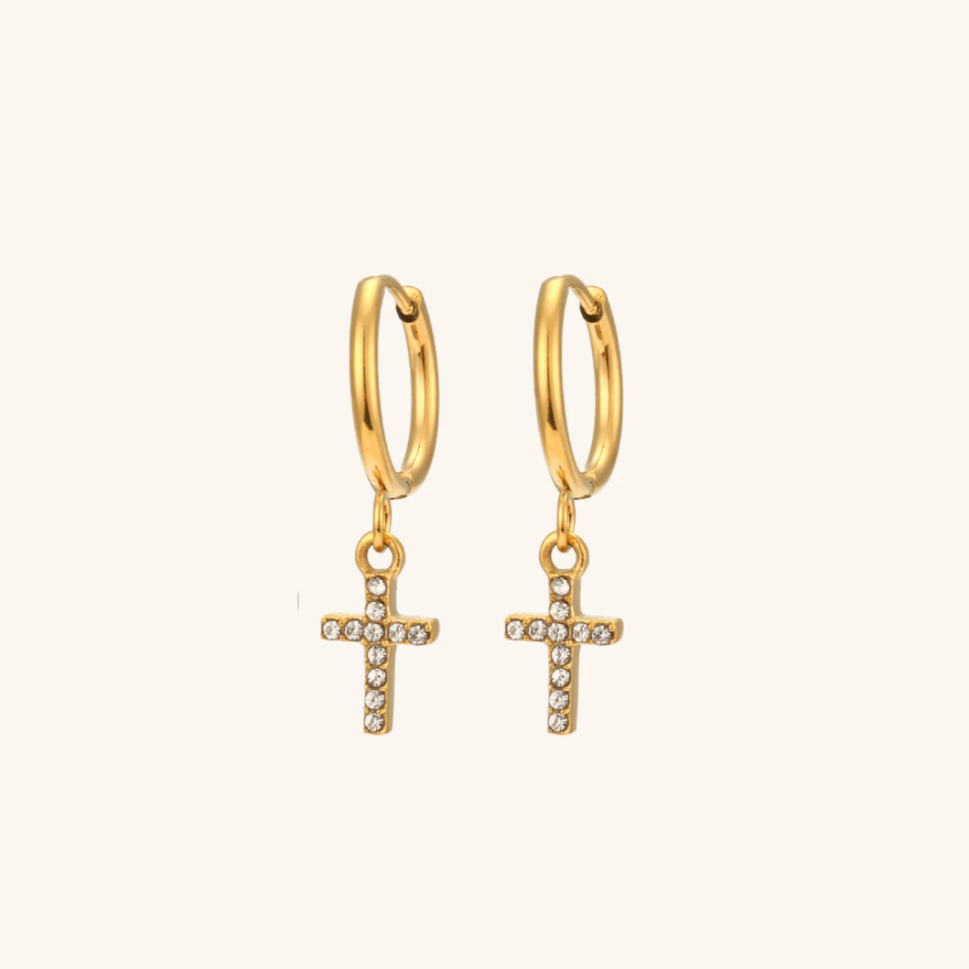 Gold Plated Hoop Earrings with Crystal Pendant – Multiple Designs