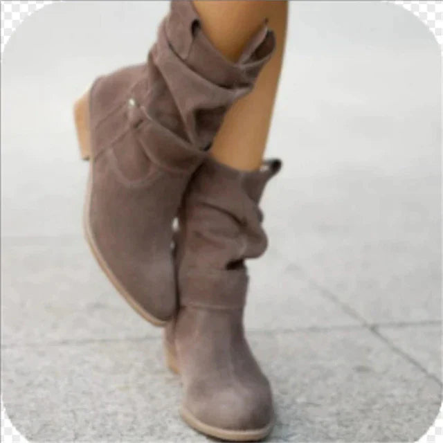 Fina Women’s Mid-Calf Boots – Suede Slouch Style