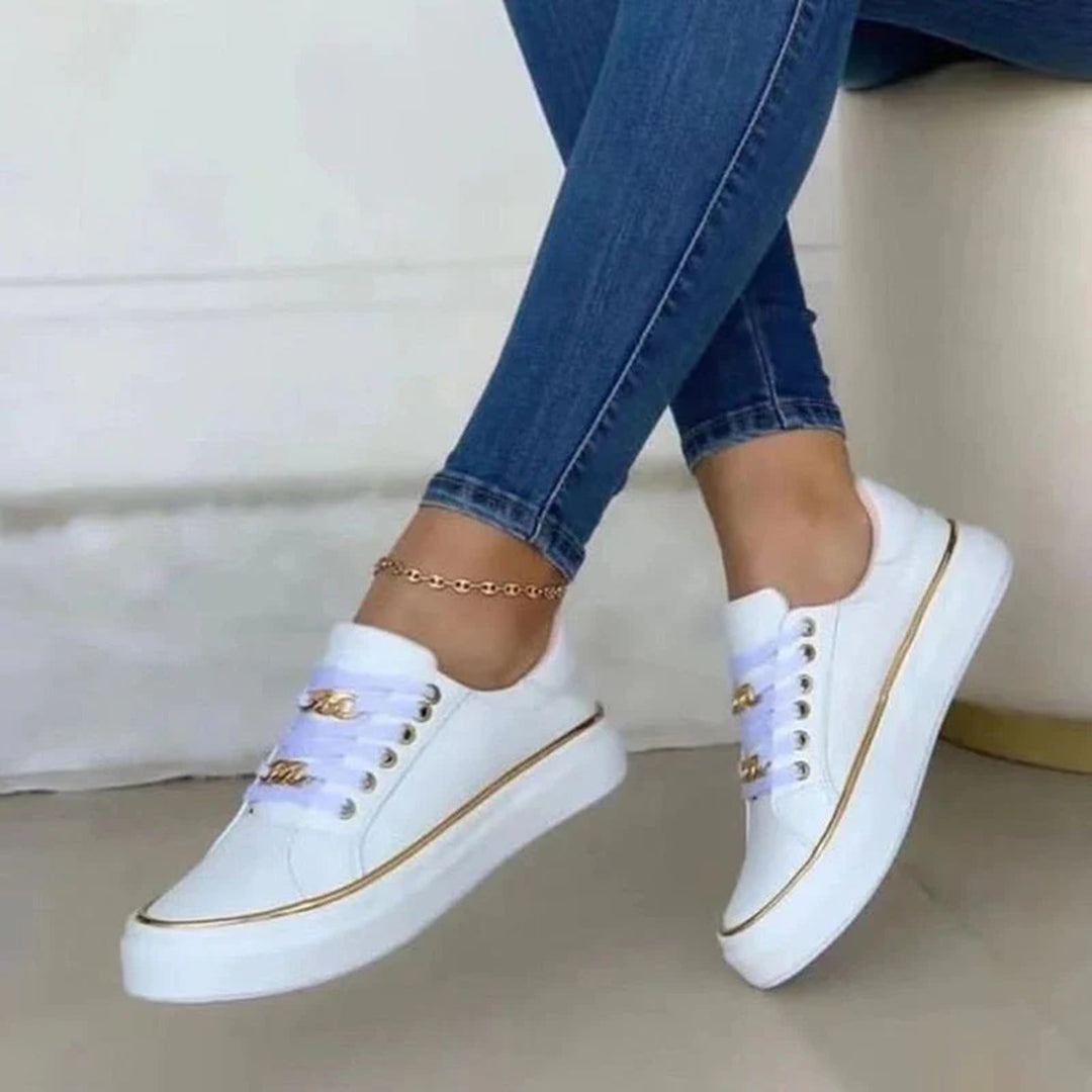 Sofia Women’s Sneakers – Casual Slip-On Trainers With Gold Accent