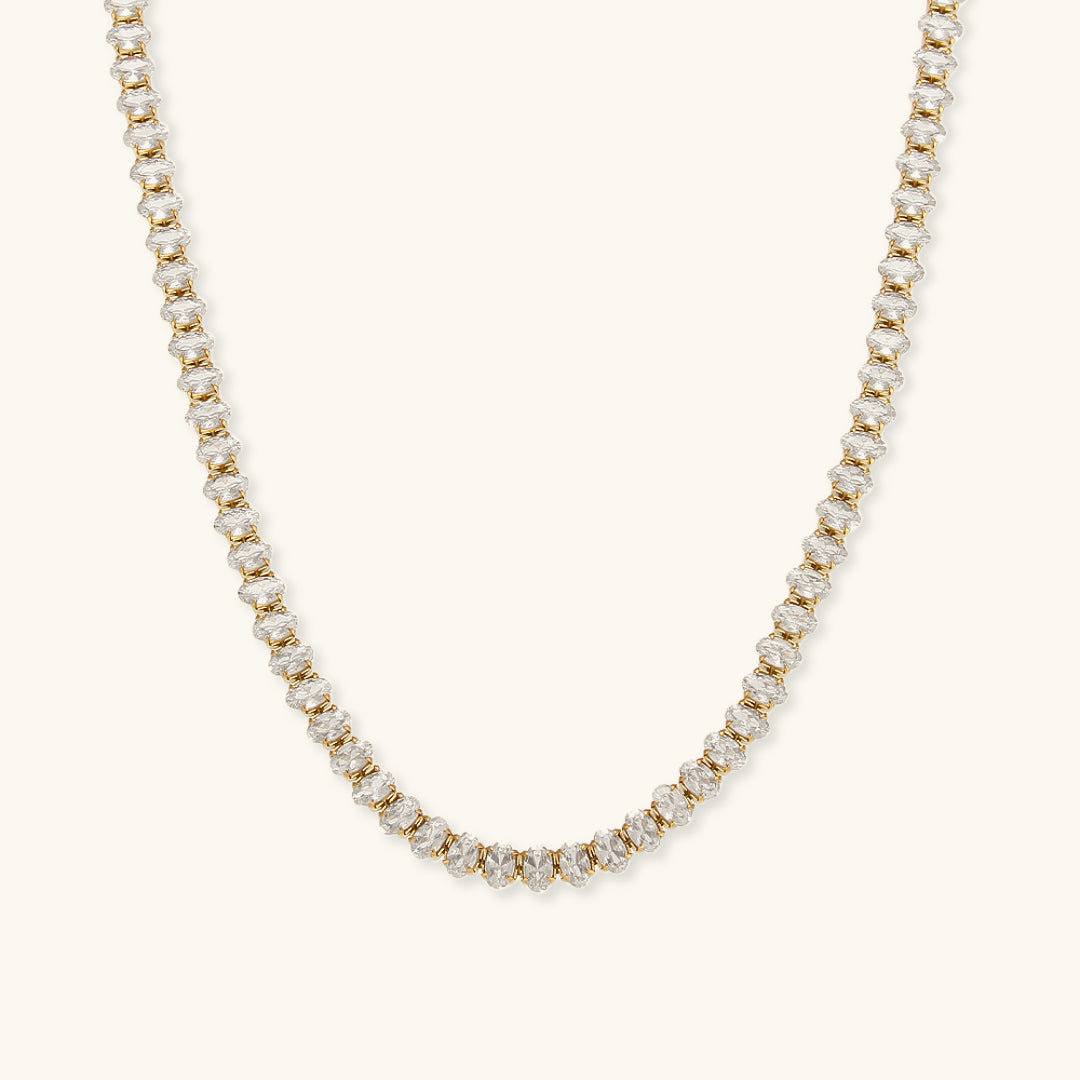 Gold Plated Tennis Necklace with Zircon Stones – Round or Oval