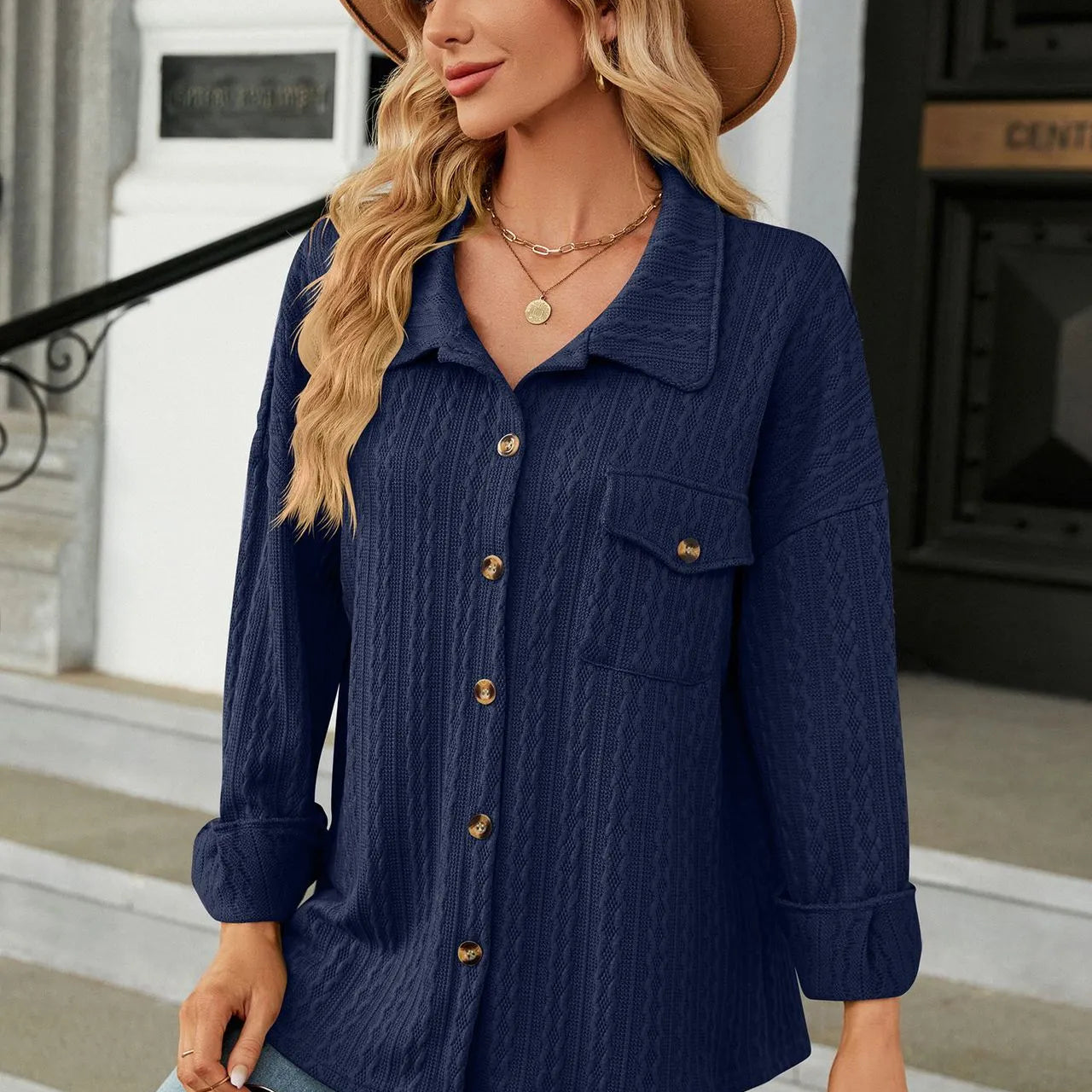 Clara Women’s Button-Up Knit Shirt – Long Sleeve Casual Top