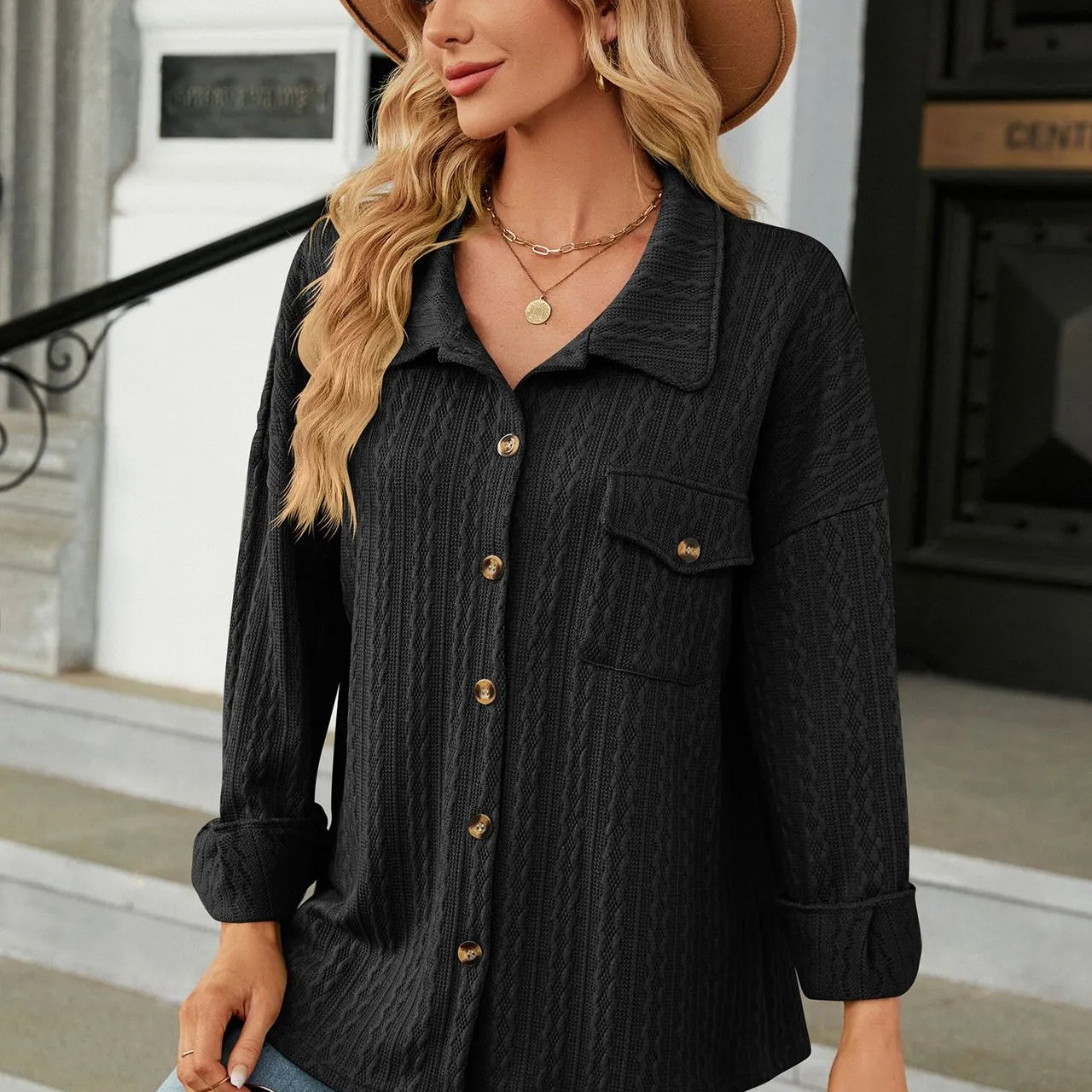Clara Women’s Button-Up Knit Shirt – Long Sleeve Casual Top