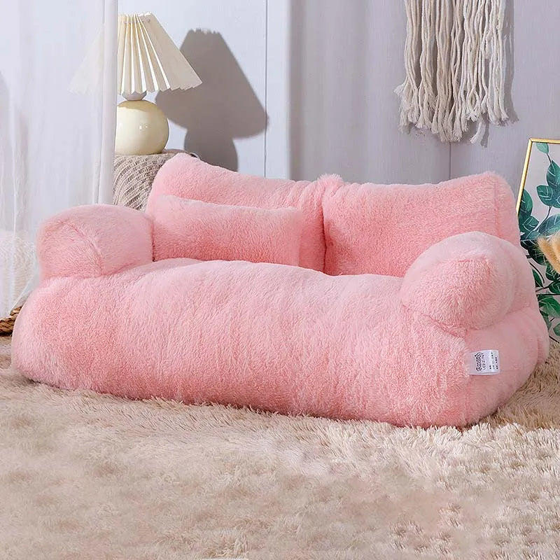 Plush Pet Sofa Bed with Raised Edges – Dog and Cat Couch