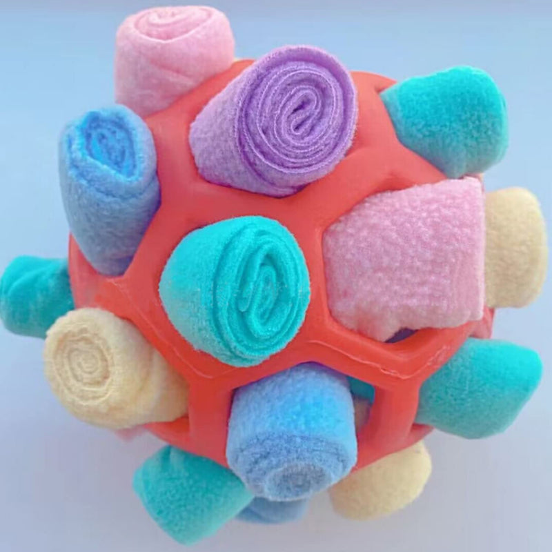Interactive Dog Treat Ball – Foraging Toy with Hidden Fabric Pockets
