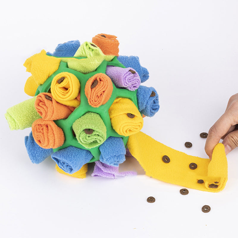 Interactive Dog Treat Ball – Foraging Toy with Hidden Fabric Pockets