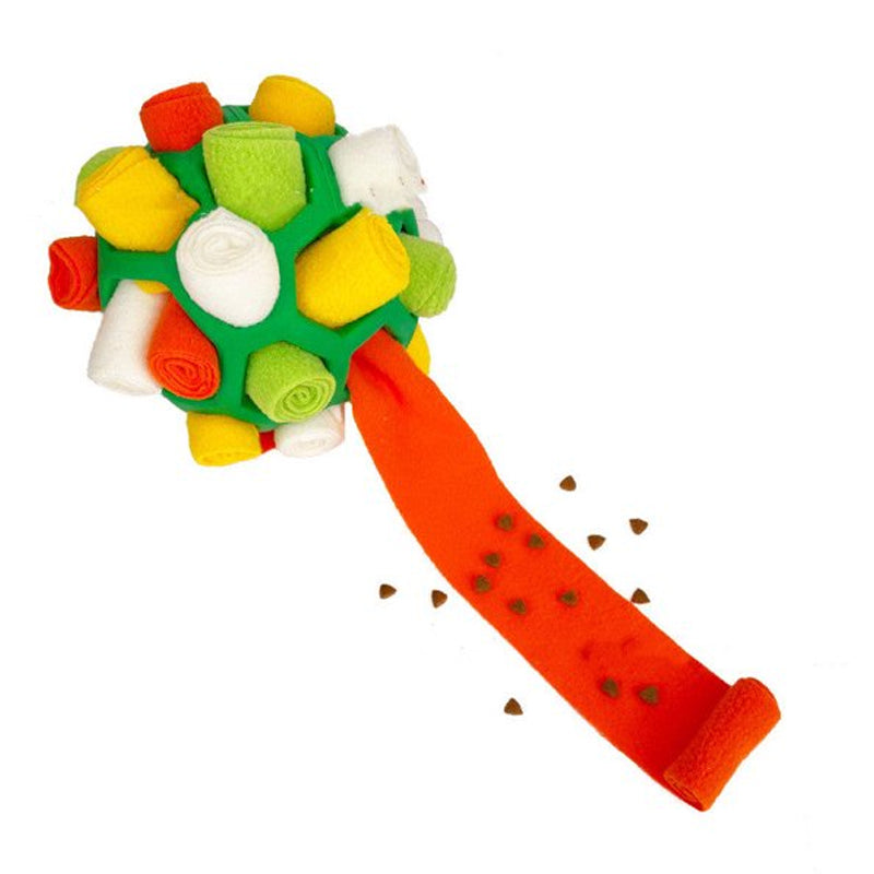 Interactive Dog Treat Ball – Foraging Toy with Hidden Fabric Pockets
