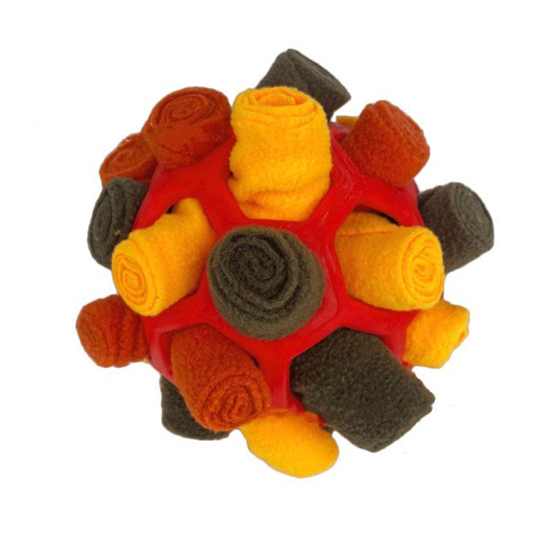 Interactive Dog Treat Ball – Foraging Toy with Hidden Fabric Pockets
